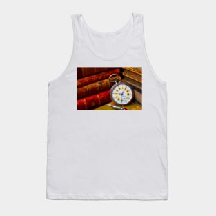 Beautiful Old Pocket Watch And Stacked Books Tank Top